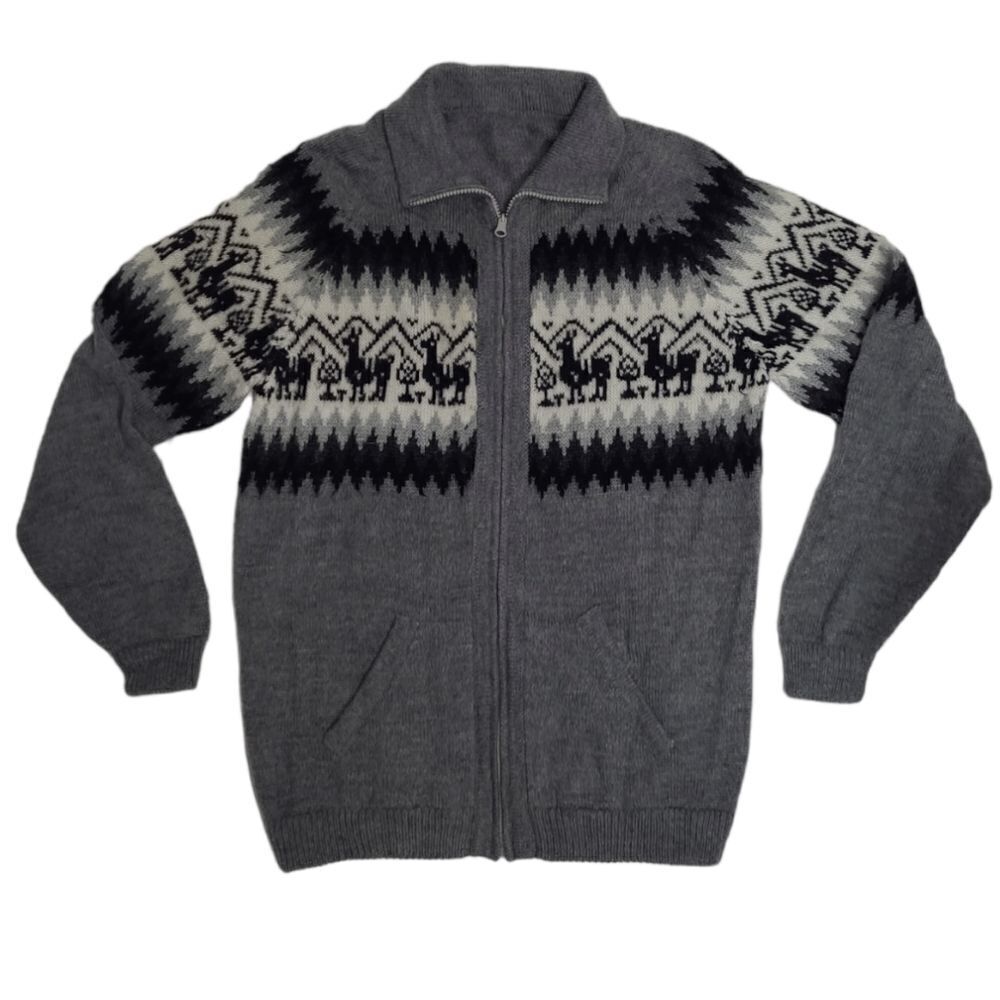 ALPACA gray zip up‎ knit cardigan shacket sweater unisex M